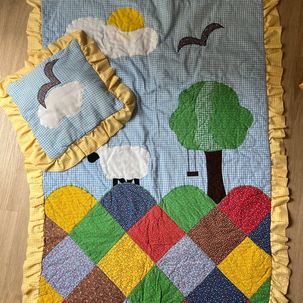 Vintage Infant Blanket & Pillow - Cottage Craft - Made in USA- 1981